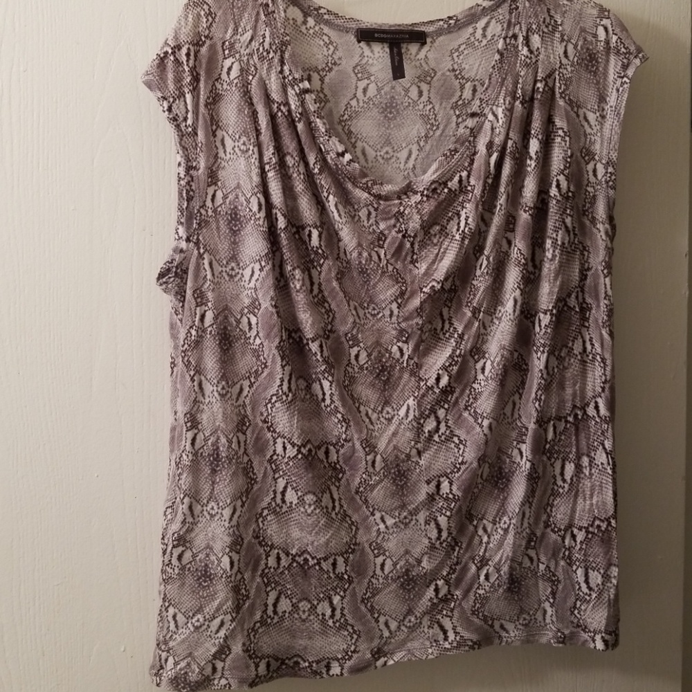 BCBG tan/brown snakeskin print top